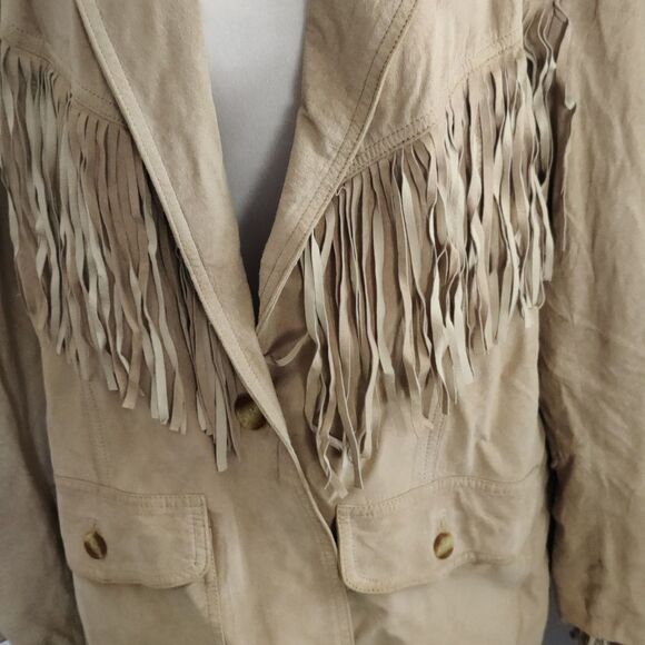 Vintage Together tan/cream western style leather fringe jacket size 2X - Picture 2 of 6